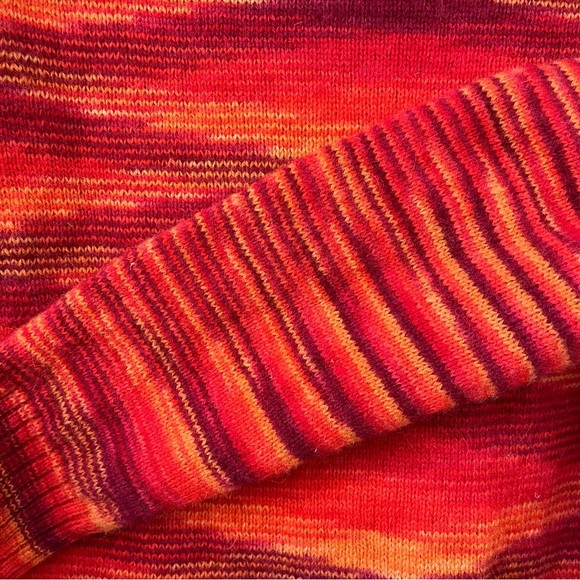 70 Multi Colored Stripe Burnt Orange Red Wool Sweater Variegated Geometric 38 S - Picture 5 of 11